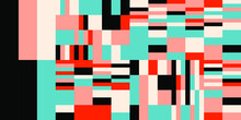 Modern Vector Abstract  Geometric Background With Stripes, Rectangles And Squares  In Retro Style. Pastel Colored Simple Shapes Graphic Pattern. Abstract Mosaic Artwork.
