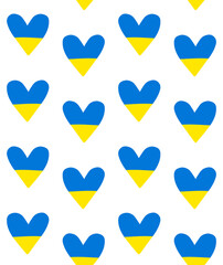 Wall Mural - Vector seamless pattern of hand drawn doodle sketch Ukraine flag heart isolated on white background