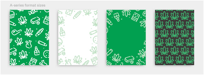 Poster - Cannabis icon pattern background for graphic design.A-size vertical vector template set.