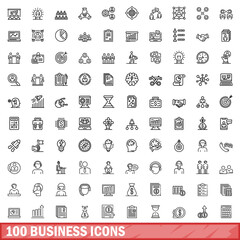 Poster - 100 business icons set. outline illustration of 100 business icons vector set isolated on white back