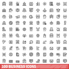 Poster - 100 business icons set. Outline illustration of 100 business icons vector set isolated on white background