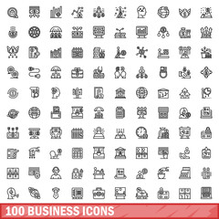 Poster - 100 business icons set. Outline illustration of 100 business icons vector set isolated on white background