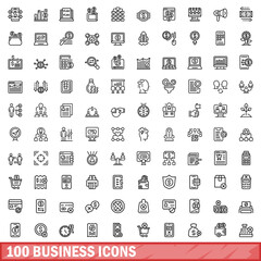 Poster - 100 business icons set. Outline illustration of 100 business icons vector set isolated on white background