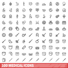 Canvas Print - 100 medical icons set. Outline illustration of 100 medical icons vector set isolated on white background