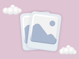 Poster - Image, photo, jpg file. Mountains and sun landscape. Picture in a frame. 3d vector icon. Cartoon minimal style.