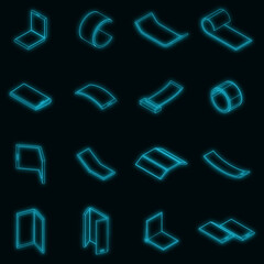 Poster - Flexible display icons set. Isometric set of flexible display vector icons neon on black
