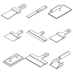 Poster - Putty knife icons set. Isometric set of putty knife vector icons thin line outline on white isolated