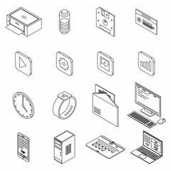 Wall Mural - Operating system icons set. Isometric set of operating system vector icons thin line outline on white isolated