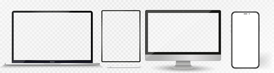 Poster - Realistic set of monitor, laptop, tablet, smartphone - Stock Vector illustration.