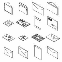 Poster - Envelope icons set. Isometric set of envelope vector icons thin line outline on white isolated