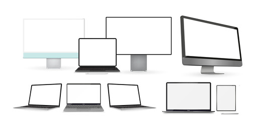 Canvas Print - Set of computer, laptop, smartphone with empty screens. Vector illustration