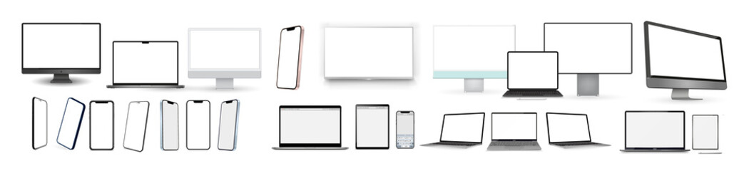 Poster - Set of computer, laptop, smartphone with empty screens. Vector illustration