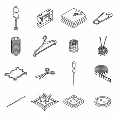Canvas Print - Clothing repair icons set. Isometric set of clothing repair vector icons thin line outline on white isolated