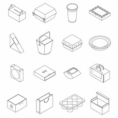 Poster - Eco packaging icons set. Isometric set of eco packaging vector icons thin line outline on white isolated