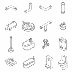 Poster - Sewerage icons set. Isometric set of sewerage vector icons thin line outline on white isolated