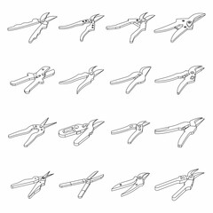 Poster - Secateurs icons set. Isometric set of secateurs vector icons thin line outline on white isolated