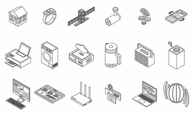 Poster - Internet connection icons set. Isometric set of internet connection vector icons thin line outline on white isolated