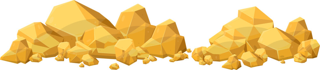 Wall Mural - Gold stones and boulders in cartoon style. Gold nuggets. Gemstones. Gold mine elements