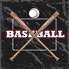 Background In The Form Of Two Bats And A Baseball. Sports Billboard For Baseball Game. Sports Mood