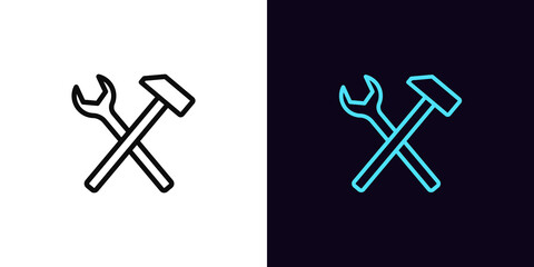 Poster - Outline repair icon, with editable stroke. Wrench and hammer sign, service tool pictogram. Repair and maintenance