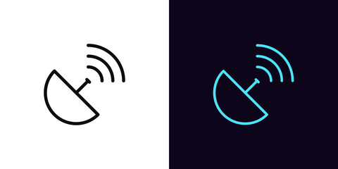 Poster - Outline satellite dish icon, with editable stroke. Satellite antenna with waves, sputnik broadcast signal. Satellite television and internet