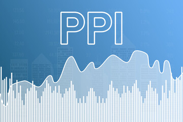 Wall Mural - Word PPI (Producer Price Index) on blue finance background. Global economy concept