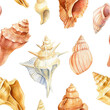 © Hanna - Watercolor Seamless pattern with seashells, hand drawn vintage sea background for wallpaper