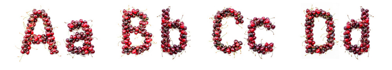 Poster - Cherry alphabet. Real berries in the form of letters, numbers and signs. Set for the designer to type any text. Uppercase and Lower case