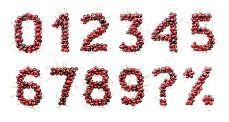 Poster - Cherry alphabet. Real berries in the form of letters, numbers and signs. Set for the designer to type any text