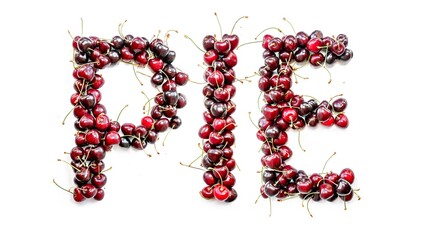 Poster - Pie - a sweet inscription from the berries of ripe cherries in English. Isolate on a white background, ready-made inscription for design and layout. Great gift and tasty treat