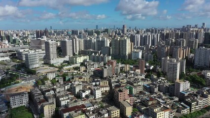 Wall Mural - Aerial View of Urban Landscape in a Sunny Day around Haikou City Eastern Railway Station Area, Hainan Province, China.