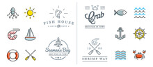 Set Of Vector Sea Food Elements And Sea Signs Illustration Can Be Used As Logo Or Icon In Premium Quality
