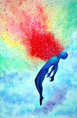 spirit human body drifting inspiring love attack mind mental health soul spiritual imagine energy emotion connect universe abstract art watercolor painting fantasy digital collage illustration design