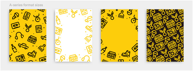 Sticker - Hip hop icon pattern background for graphic design.A-size vertical vector template set.