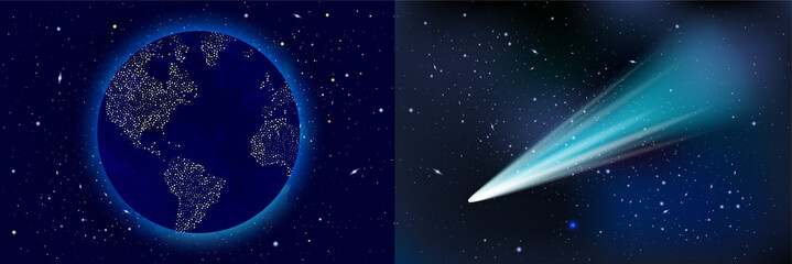 Wall Mural - Vector Cosmology Illustration with Universe, Galaxy, Sun, Planets and Stars. Can be used for Invitation or Booklet. Futuristic view with Depth and Space Background