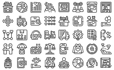 Wall Mural - International assistance icons set outline vector. Social volunteer. Charity care