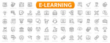 E-learning, Online Education Icons Set. 60 Electronic Learning Icons. Distance Learning Collection Outline Icons Collection.