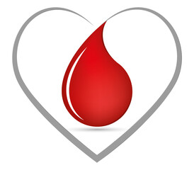 Blood donor drop symbol with heart