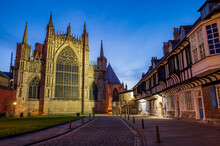 York Minster And College Street At Night, City Of York, Yorkshire, England
