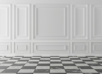 Poster - classic wall, empty interior with wall panels and a marble, reflective floor. modern minimalist inte