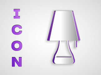 Sticker - Paper cut Table lamp icon isolated on grey background. Paper art style. Vector