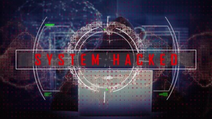 Poster - Animation of system hacked over brain, viewfinder and navy background