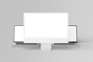 Fototapete - monitor and laptop blank mockup grey background