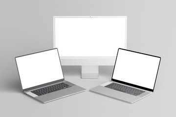 Fototapete - monitor and laptop blank mockup grey background