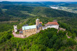 Aerial view of Forest and Wartburg castle in Eisenach city in Thuringia