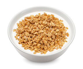 Wall Mural - Oat granola with milk isolated on white background