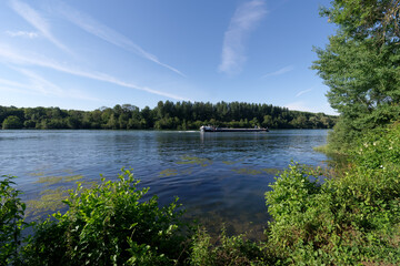 Sticker - Barge on the Seine river near  Saint-Fargeau-Ponthierry village in Ile-de-France region