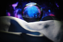 Astrological Background. Crystal Ball With Predictions. Horoscope Of The Stars. Fortune Telling And Determination Of Fate. Soothsayer With A Crystal Ball.