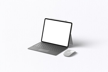 Fototapete - Tablet mockup on minimal background. Modern tablet display mockup scene. Tablet with empty screen. Photo mockup with clipping path.