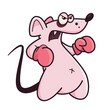 Cute pink mouse in boxing gloves. Shows emotion, you're next, my turn. Mouse character hand drawn style, sticker, emoji